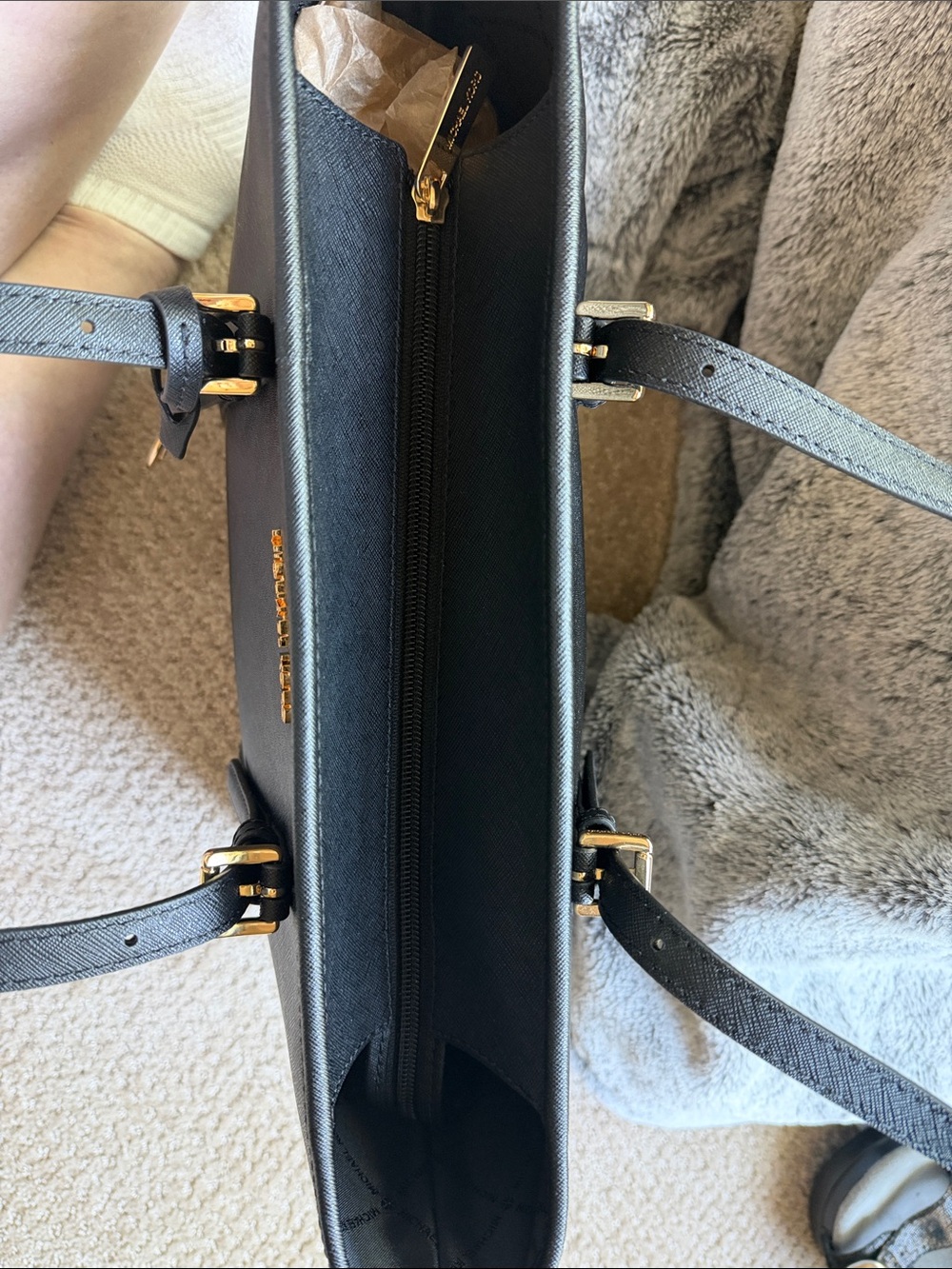Michael Kors Black Saffiano Leather Tote with Gold MK Charm - Picture 6 of 8
